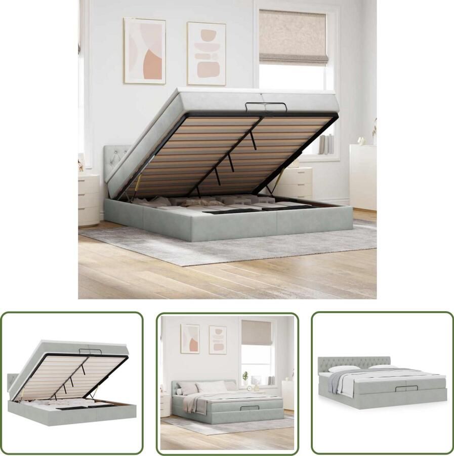 The Living Store Ottoman bed met matras 200x200 cm fluweel lichtgrijs Ottoman Bed Boxspring Bed Tweepersoons Bed Slaapcomfort Fluweel Bed