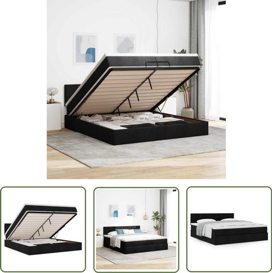 The Living Store Ottoman bed met matras 200x200 cm stof zwart Ottoman Bed Boxspring Bed Tweepersoons Bed Stapelbaar Bed Frame