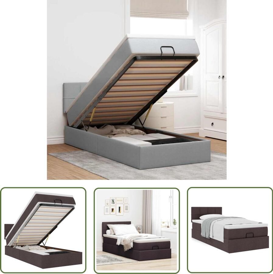 The Living Store Ottoman bed met matras 90x190cm stof donkerbruin Ottoman Bed Boxspring Bed Tweepersoons Bed Slaapcomfort Pocketveringmatras - Foto 2