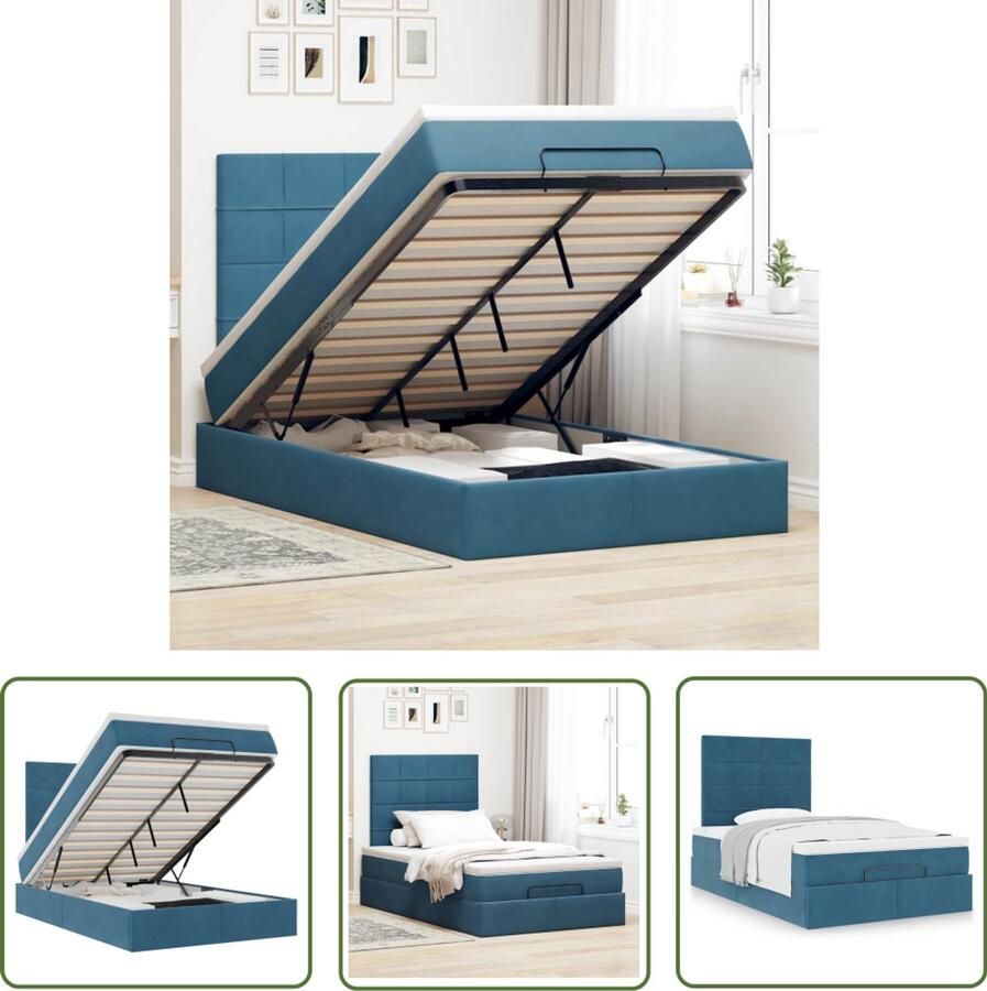 The Living Store Ottoman bed met matrassen 120x200cm fluweel donkerblauw Ottoman Bed Boxspring Bed Tweepersoonsbed Donkere Kleuren Fluweel Bed
