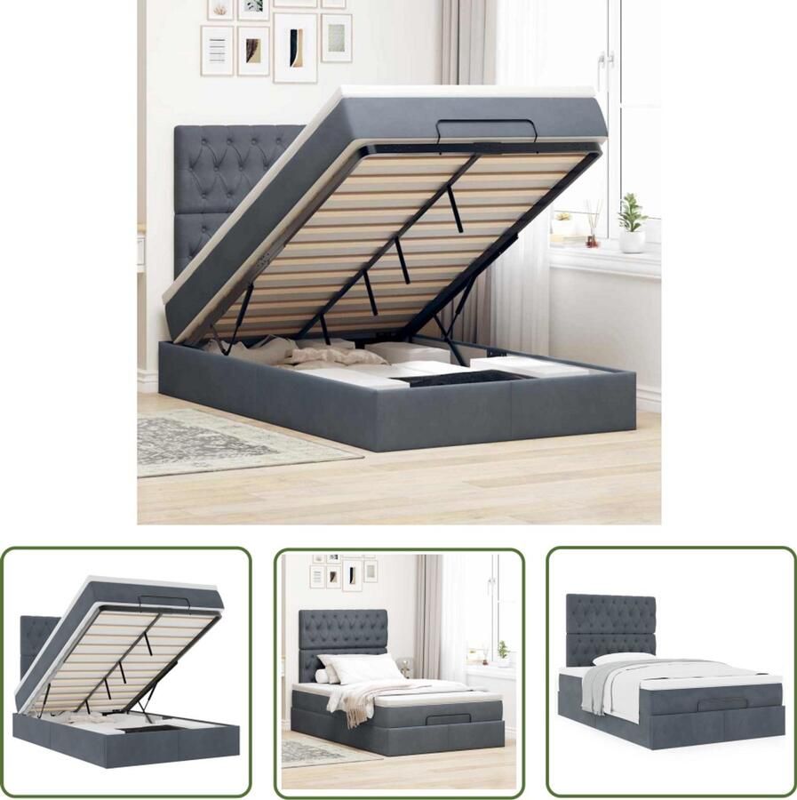 The Living Store Ottoman bed met matrassen 120x200cm fluweel donkergrijs Ottoman Bed Boxspring Bed Tweepersoonsbed Slaapcomfort Opbergruimte