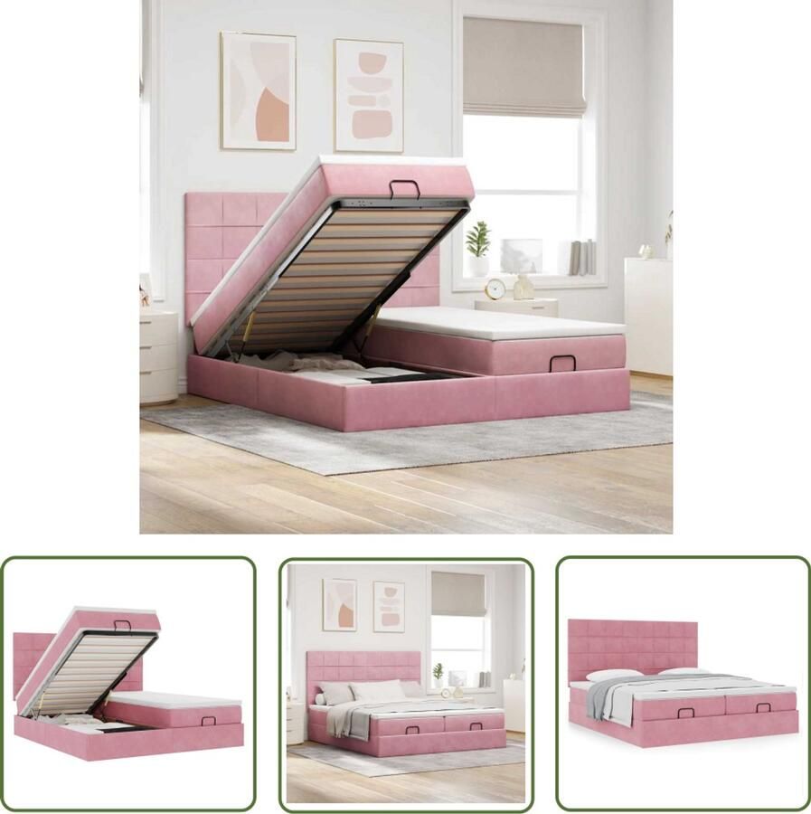 The Living Store Ottoman bed met matrassen 200x200cm fluweel roze Ottoman Bed Tweepersoons Bed Boxspring Bed Fluweel Bed Roze Bed