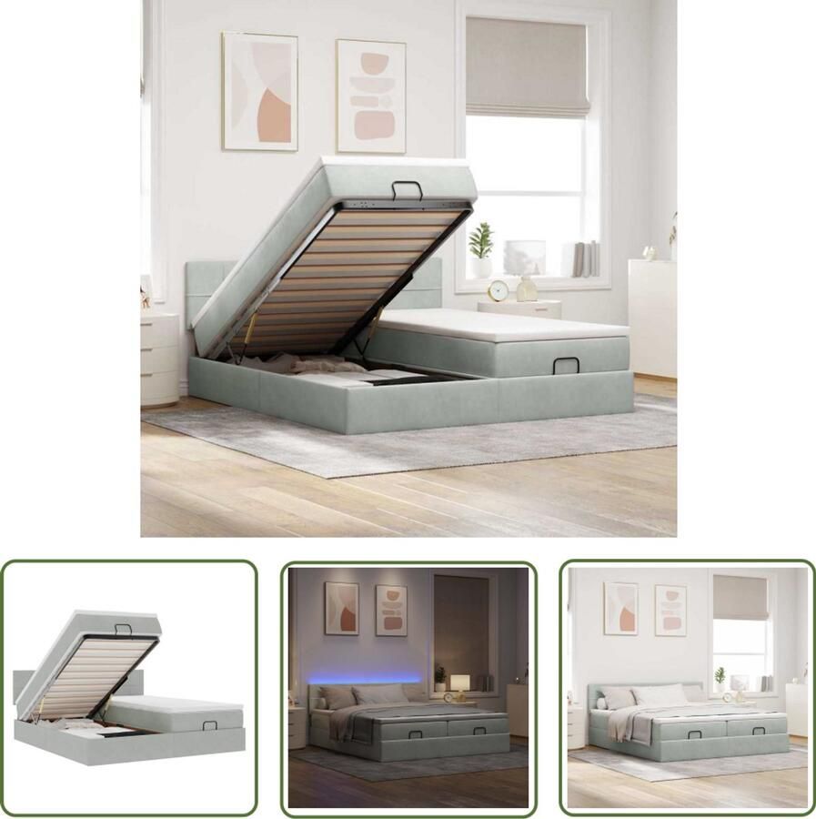 The Living Store Ottoman bed met matrassen en LED's 180x200cm fluweel lichtgrijs Ottoman Bed Boxspring Bed Velvet Bed Led Bed Stapelbaar Bed