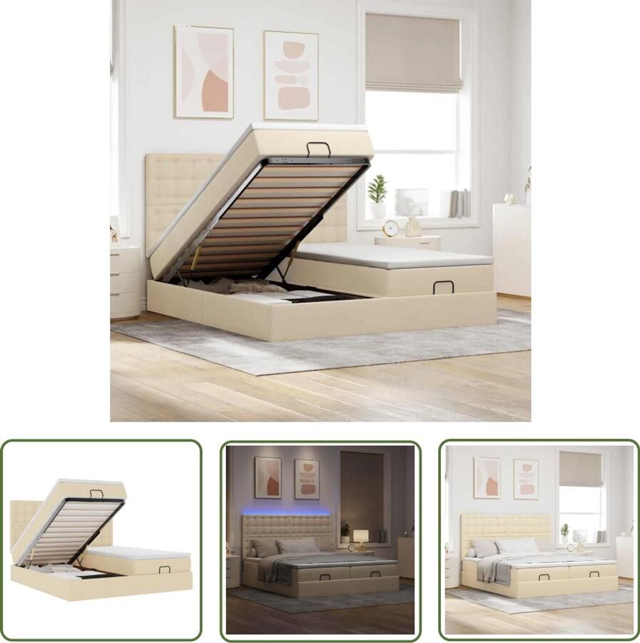 The Living Store Ottoman bed met matrassen en LED's 180x200cm stof crèmekleurig Ottoman Bed Boxspring Bed Elektrisch Verstelbaar Bed Led Lampjes Bed Creme Kleurige Bed