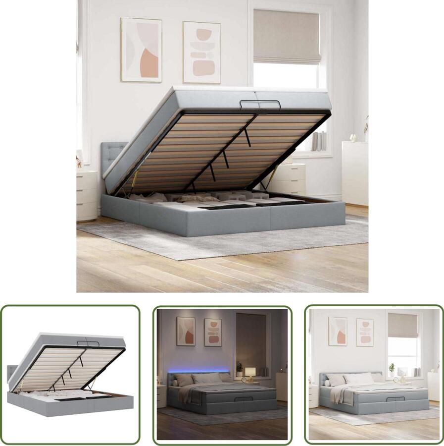 The Living Store Ottoman bed met matrassen en LED's 200x200cm stof lichtgrijs Ottoman Bed Boxspring Bed Tweepersoons Bed Led Bed Slaapcomfort