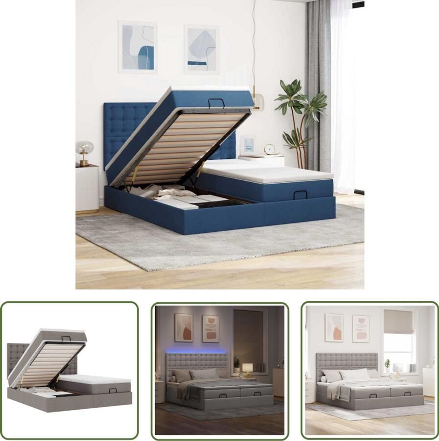The Living Store Ottoman bed met matrassen en LED's 200x200cm stof taupe Ottoman Bed Boxspring Bed Tweepersoons Bed Stapelbed Led Lamp
