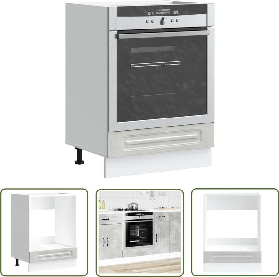 The Living Store Ovenkast Kalmar bewerkt hout betongrijs Ovenkast Keukenkasten Houtsoort Houten Kast Betonnen Grijs