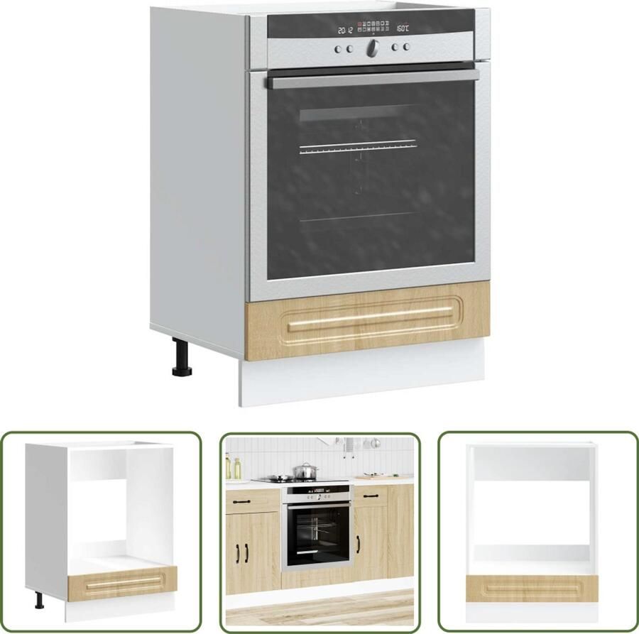 The Living Store Ovenkast Kalmar bewerkt hout sonoma eikenkleurig Ovenkast Keukenkast Houten Kast Sonomaneik Opslagruimte