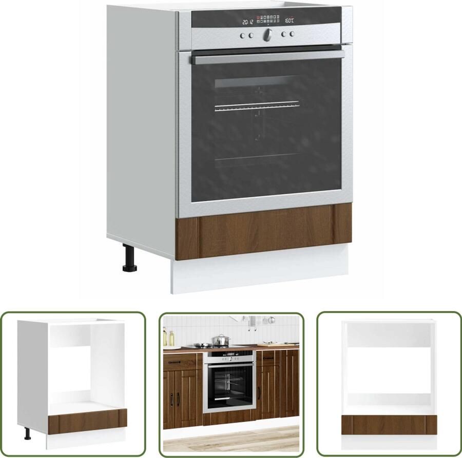 The Living Store Ovenkast Lucca bewerkt hout bruin eikenkleur Ovenkast Houten Kast Keukenopbergruimte Compact Design Hoekbank