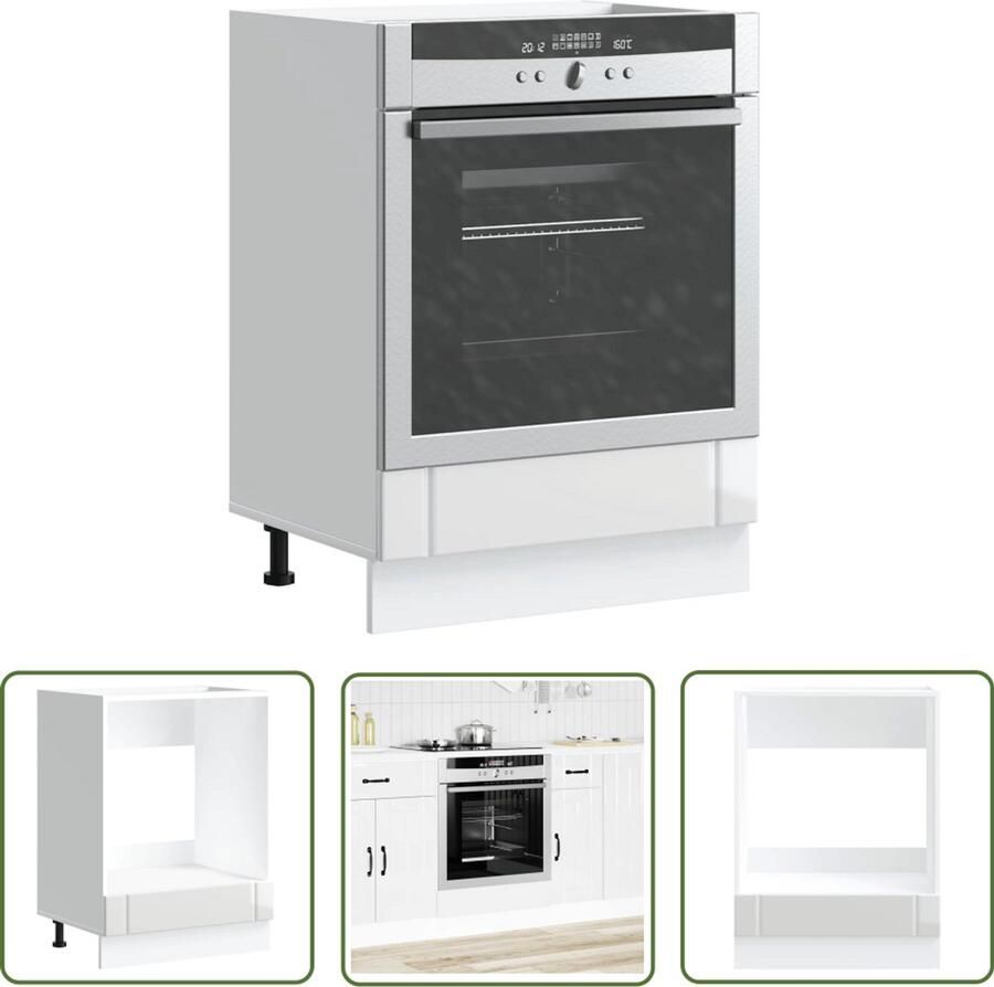 The Living Store Ovenkast Lucca bewerkt hout hoogglans wit Ovenkast Keukenapparatuur Houtsoort Kookeiland Opslagruimte