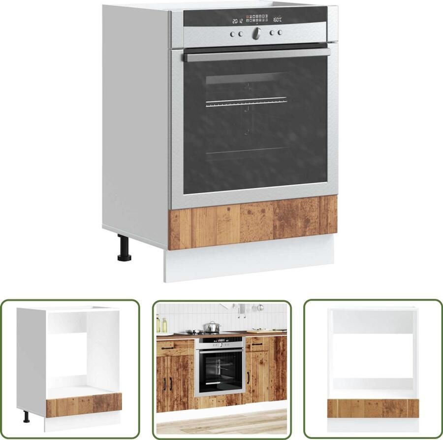 The Living Store Ovenkast Lucca bewerkt hout oud houtkleurig Ovenkast Houten Ovenkast Keukenopstelling Opslagruimte Vintage Keuken