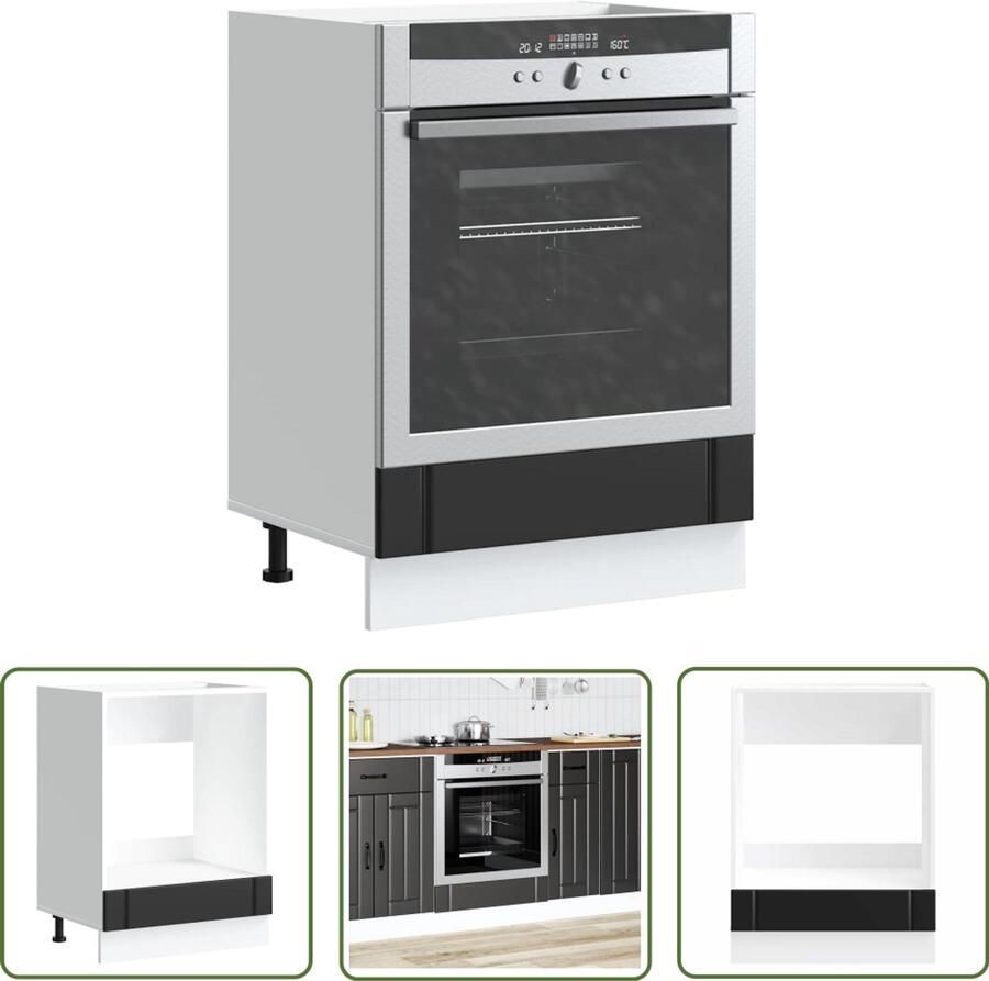 The Living Store Ovenkast Lucca bewerkt hout zwart Ovenkast Keukenopbergruimte Houten Kast Zwarte Kast Compact Design