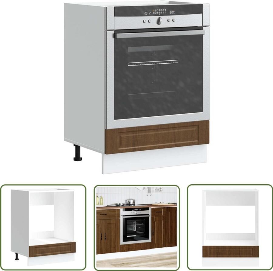 The Living Store Ovenkast Porto bewerkt hout bruin eikenkleur Ovenkast Keukenopstelling Houten Kast Opslagruimte Compact Design