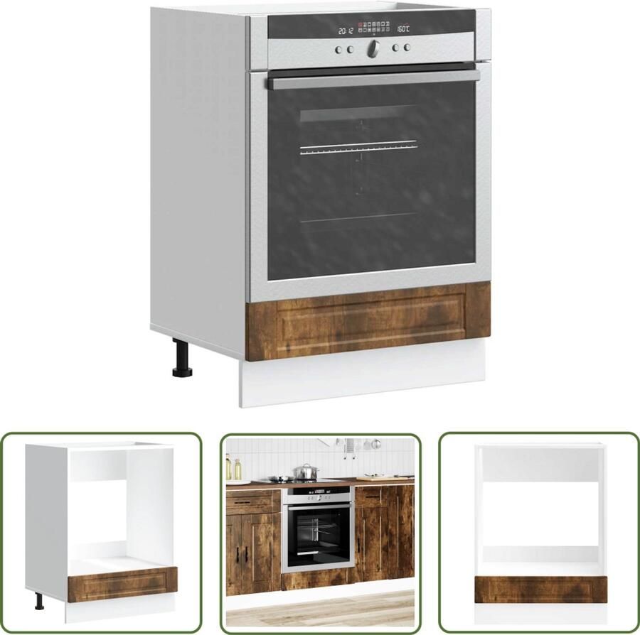 The Living Store Ovenkast Porto bewerkt hout gerookt eikenkleurig Ovenkast Houtsoort Keukenmeubel Opslagoplossing Compact Design
