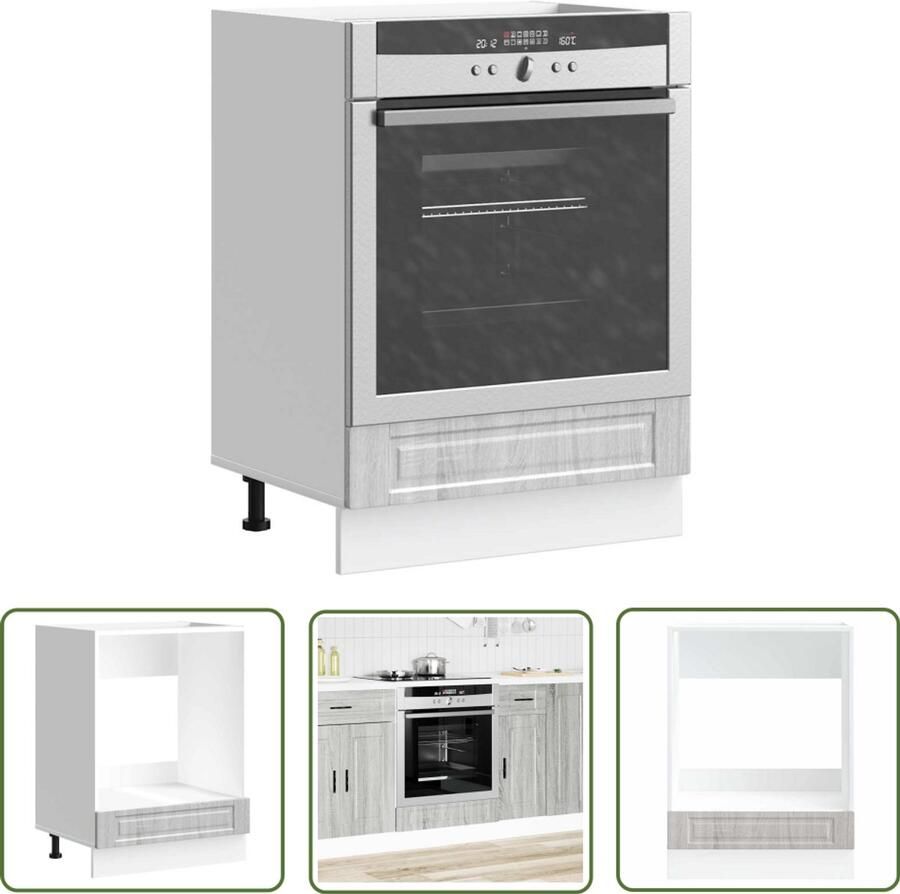 The Living Store Ovenkast Porto bewerkt hout grijs sonoma eiken Ovenkast Keukenopbergruimte Houten Kast Grijze Kast Compact Design