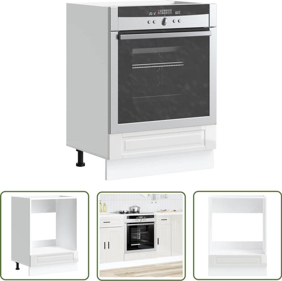 The Living Store Ovenkast Porto bewerkt hout hoogglans wit Ovenkast Keukenopstelling Opslagruimte Houten Kast Witte Keuken