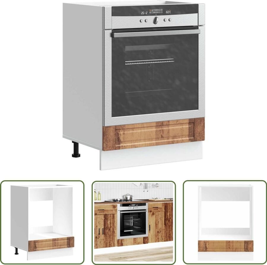 The Living Store Ovenkast Porto bewerkt hout oud houtkleurig Ovenkast Houten Ovenkast Keukenopbergruimte Vintage Keuken Retro Keuken