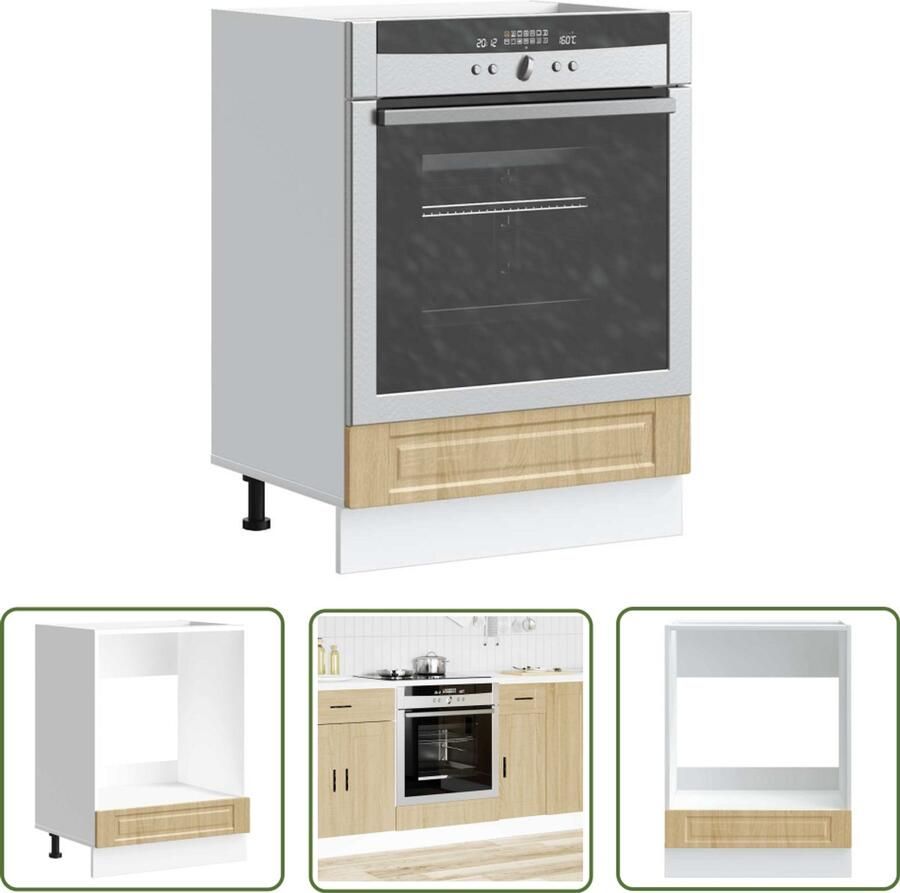 The Living Store Ovenkast Porto bewerkt hout sonoma eikenkleurig Ovenkast Houtsoort Keukenopstelling Opslagruimte Sonoma Eiken