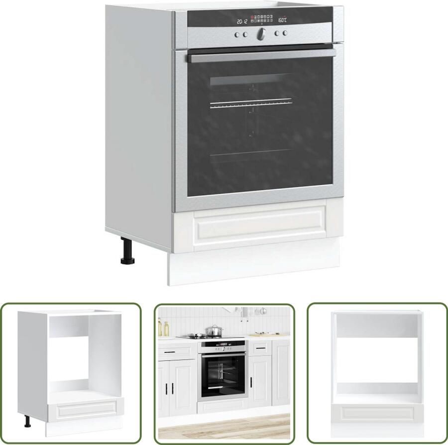 The Living Store Ovenkast Porto bewerkt hout wit Ovenkast Houtskeuken Keukenopbergruimte Witte Keuken Compact Design