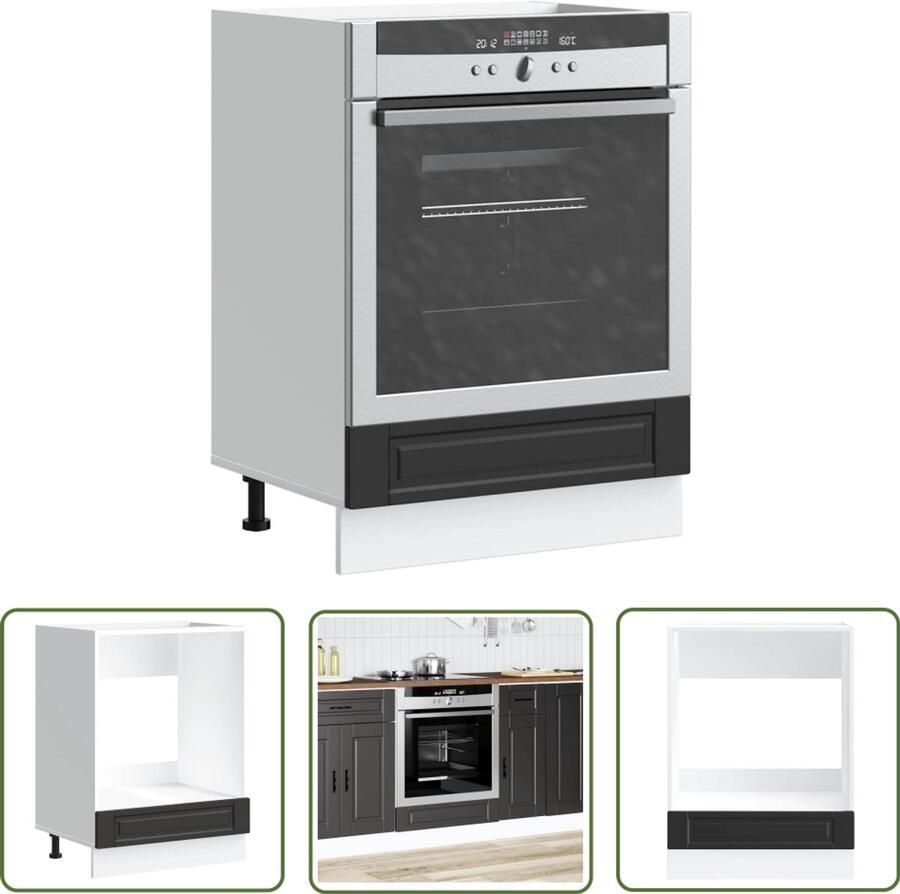 The Living Store Ovenkast Porto bewerkt hout zwart Ovenkast Houtsoort Zwarte Keuken Opslagruimte Compact Design