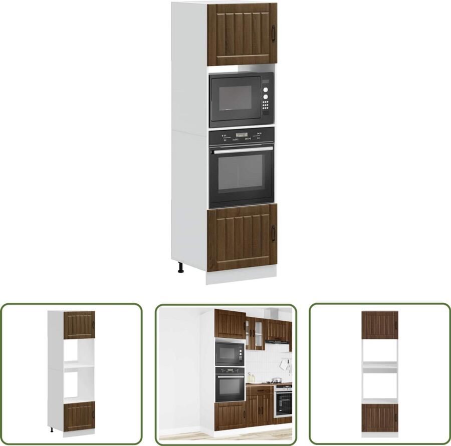The Living Store Ovenkasten 2 st Kalmar bewerkt hout bruin eikenkleur Ovenkast Keukenmeubilair Houten Kast Bruine Eiken Kleur Opslagoplossing