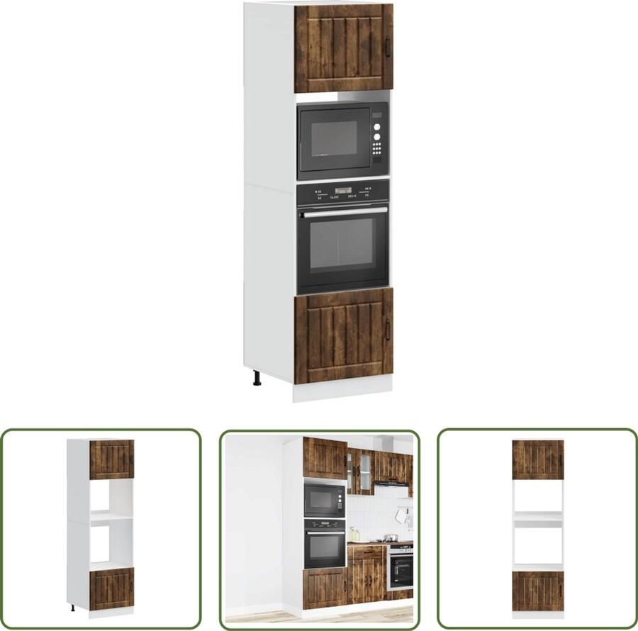The Living Store Ovenkasten 2 st Kalmar bewerkt hout gerookt eikenkleurig Ovenkast Keukenopstelling Houten Kast Opslagruimte Compact Design
