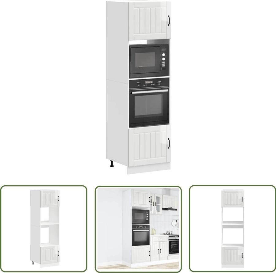 The Living Store Ovenkasten 2 st Kalmar bewerkt hout glanzend wit Ovenkast Keukenmeubel Houtsoort Opslagruimte Compact Design