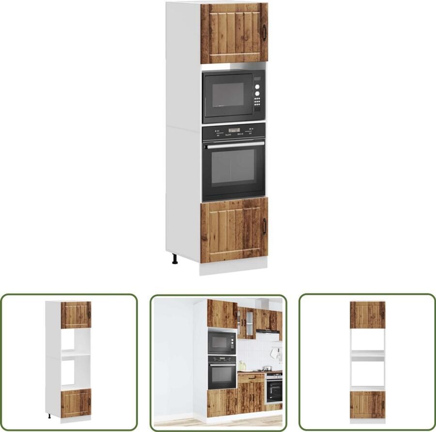 The Living Store Ovenkasten 2 st Kalmar bewerkt hout oud houtkleurig Ovenkast Houten Kast Keukenopstelling Opslagruimte Vintage Stijl