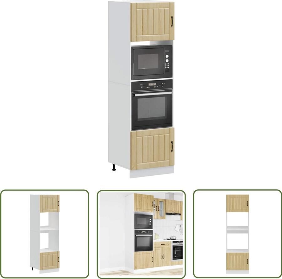 The Living Store Ovenkasten 2 st Kalmar bewerkt hout sonoma eikenkleurig Ovenkast Keukenopstelling Houtsoort Sonoma Eiken Opslagruimte