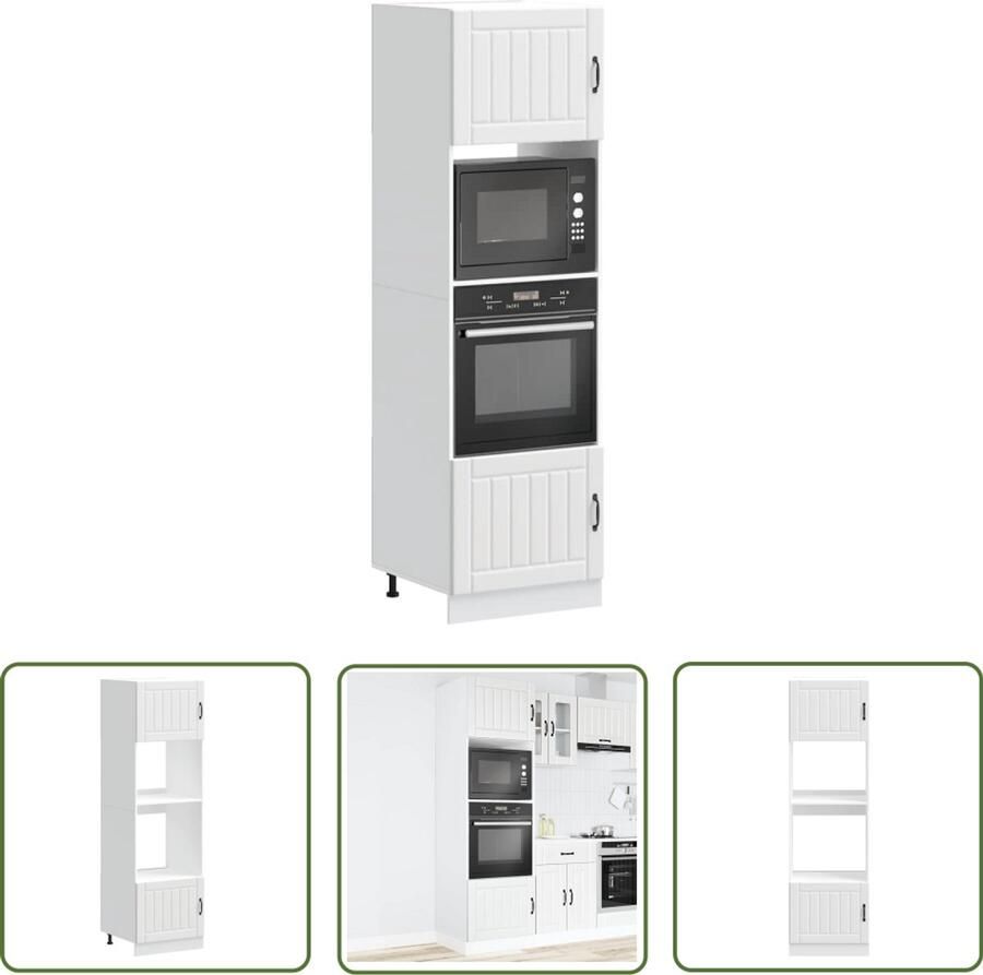 The Living Store Ovenkasten 2 st Kalmar bewerkt hout wit Ovenkast Keukenopstelling Houtsoort Wit Meubilair Opslagruimte