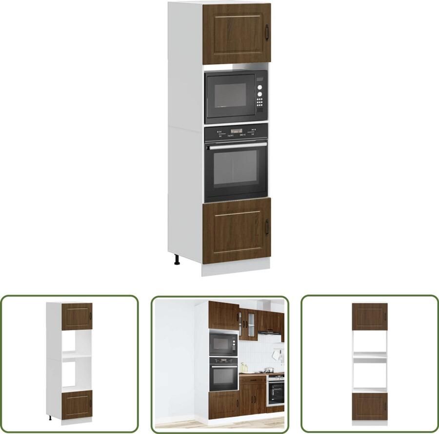 The Living Store Ovenkasten 2 st Lucca bewerkt hout bruin eikenkleur Ovenkast Keukenopbergruimte Houten Kast Bruine Eiken Kleur Lucca Serie