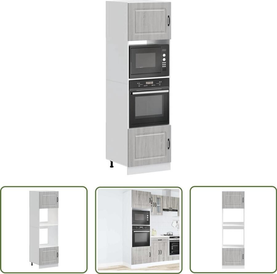 The Living Store Ovenkasten 2 st Lucca bewerkt hout grijs sonoma eikenkleurig Ovenkast Keukenmeubilair Houten Kast Opslagoplossing Grijze Kast