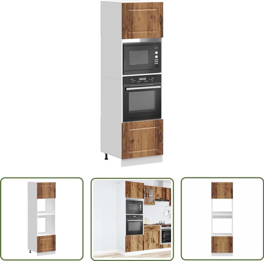 The Living Store Ovenkasten 2 st Lucca bewerkt hout oud houtkleurig Ovenkast Keukenopstelling Houten Kast Vintage Keuken Opslagruimte