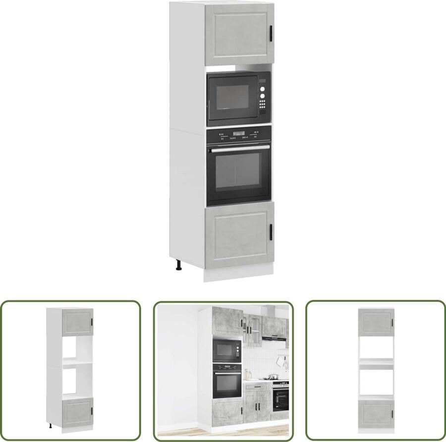 The Living Store Ovenkasten 2 st Porto bewerkt hout betongrijs Ovenkast Keukenapparatuur Houtskeuken Opslagruimte Compact