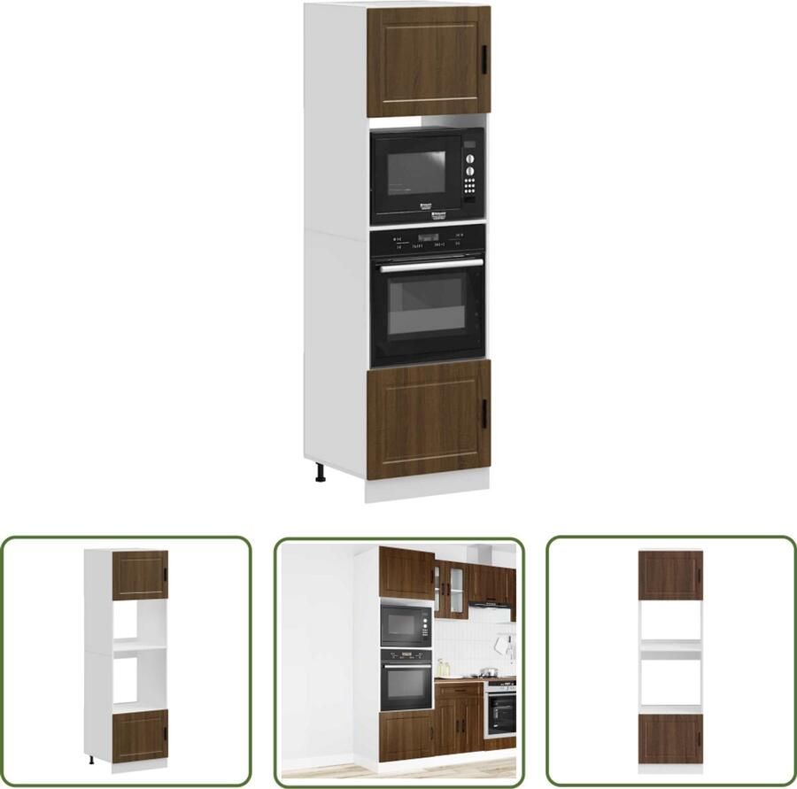 The Living Store Ovenkasten 2 st Porto bewerkt hout bruin eikenkleur Ovenkast Keukenopslag Houten Kast Bruine Eiken Compact Design