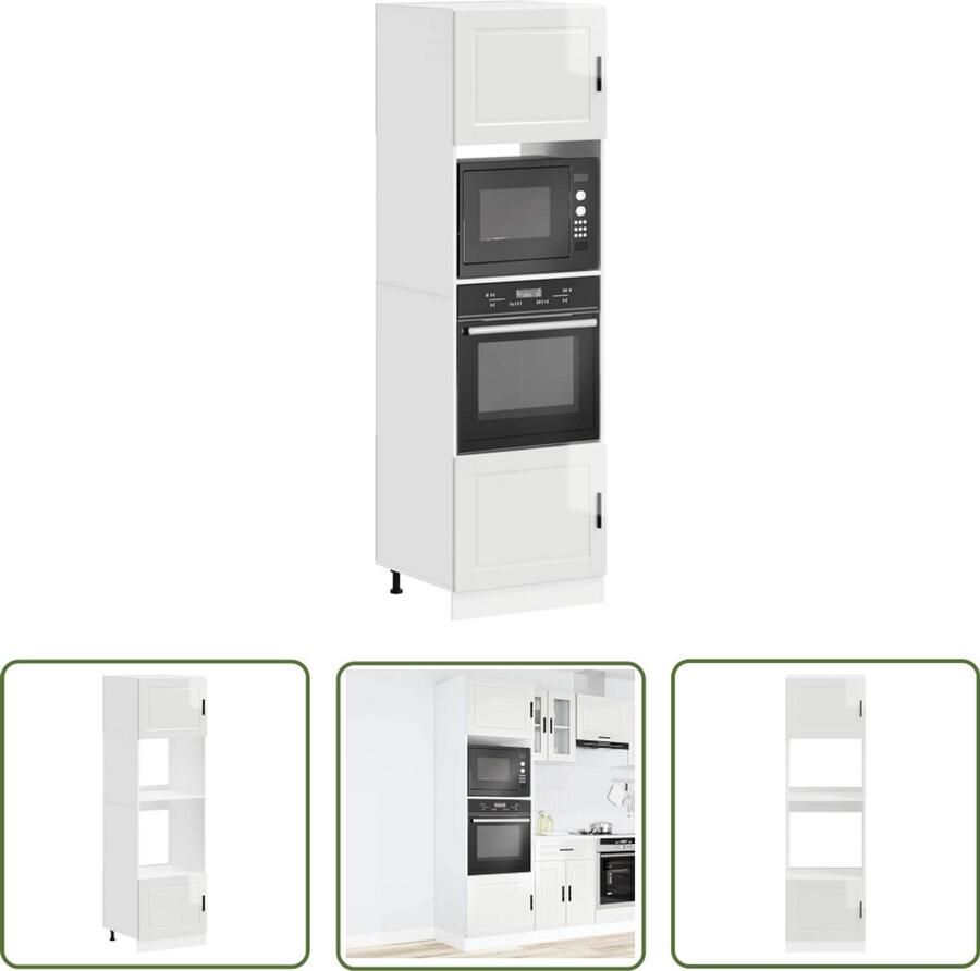 The Living Store Ovenkasten 2 st Porto bewerkt hout glanzend wit Ovenkast Keukenapparatuur Houten Kast Opslagruimte Keuken Design