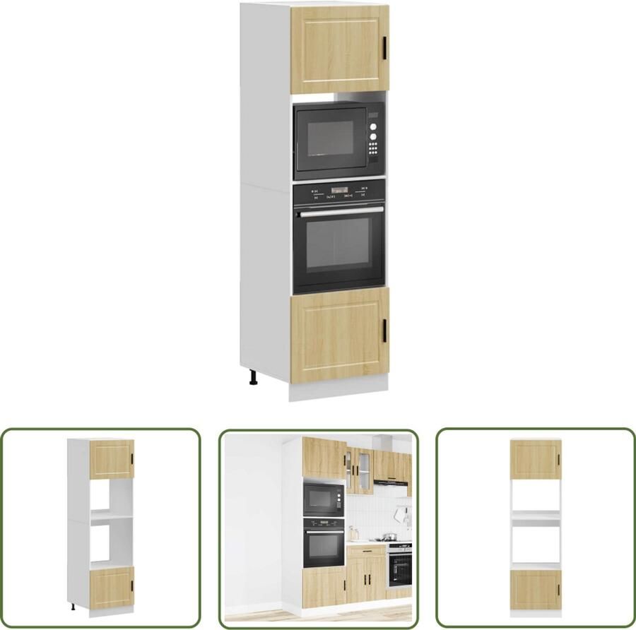The Living Store Ovenkasten 2 st Porto bewerkt hout sonoma eikenkleurig Ovenkast Houten Kast Keukenkasten Opslagruimte Sonoma Eiken