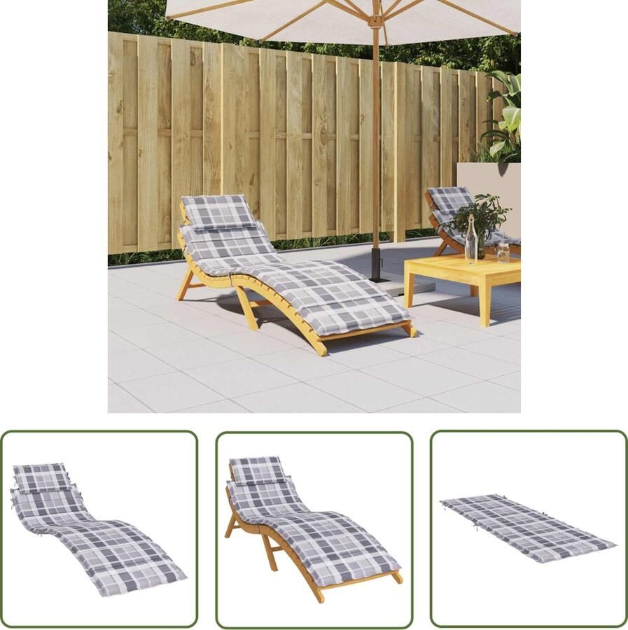 The Living Store Oxford Ligbedkussen 186 x 58 x 3 cm Duurzaam zacht breed toepasbaar Grijs ruitpatroon Anti-slipontwerp Ligbedkussen Oxford Stof Waterdicht Zitcomfort Tuinstoel