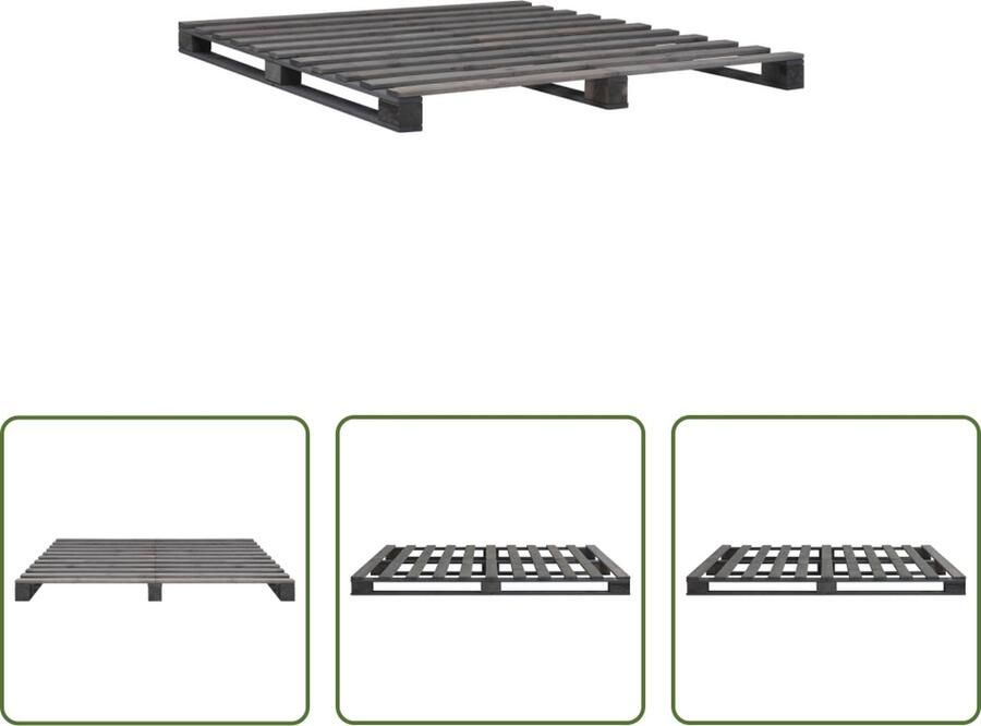 The Living Store Pallet Bedframe Grijs 200 x 200 x 14 cm Massief Grenenhout Pallet Bed Massief Hout Bed Grenenhout Bed Grijze Bed Tweepersoons Bed