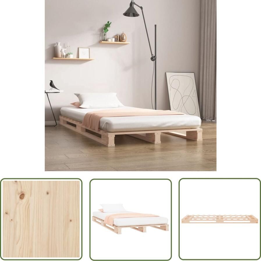 The Living Store Palletbed massief grenenhout 100x200 cm Palletbed Palletbedden Bed Slaapkamermeubel Bedframe Eenpersoonsbed Houten Bed Frame Bedbasis