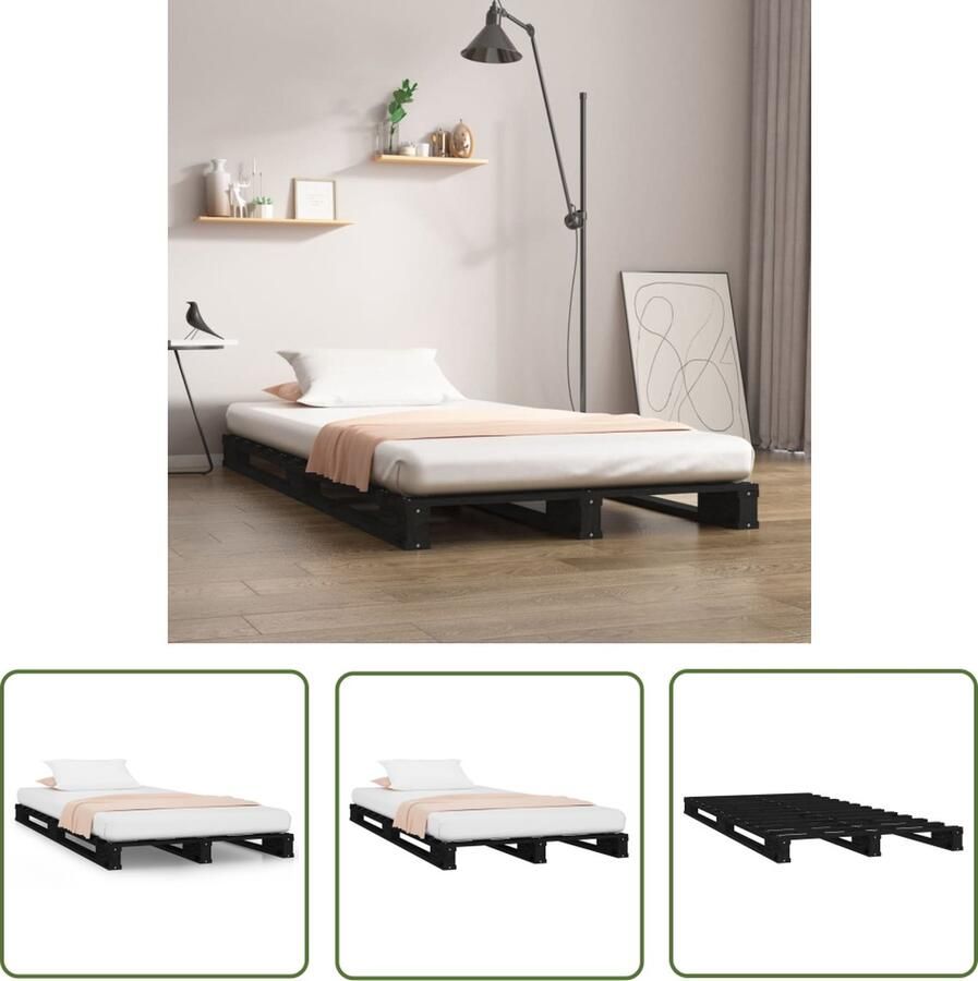 The Living Store Palletbed massief grenenhout zwart 100x200 cm Palletbed Palletbedden Bed Slaapkamermeubel Bedframe Eenpersoonsbed Houten Bed Frame Bedbasis
