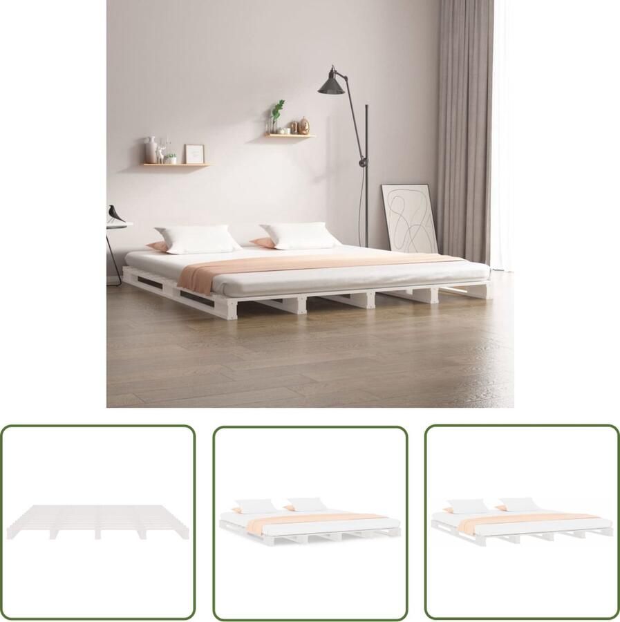 The Living Store Palletbed massief grenenhout wit 200x200 cm Palletbed Palletbedden Bed Slaapkamermeubel Bedframe Eenpersoonsbed Tweepersoonsbed Houten Bed Frame Bedbasis