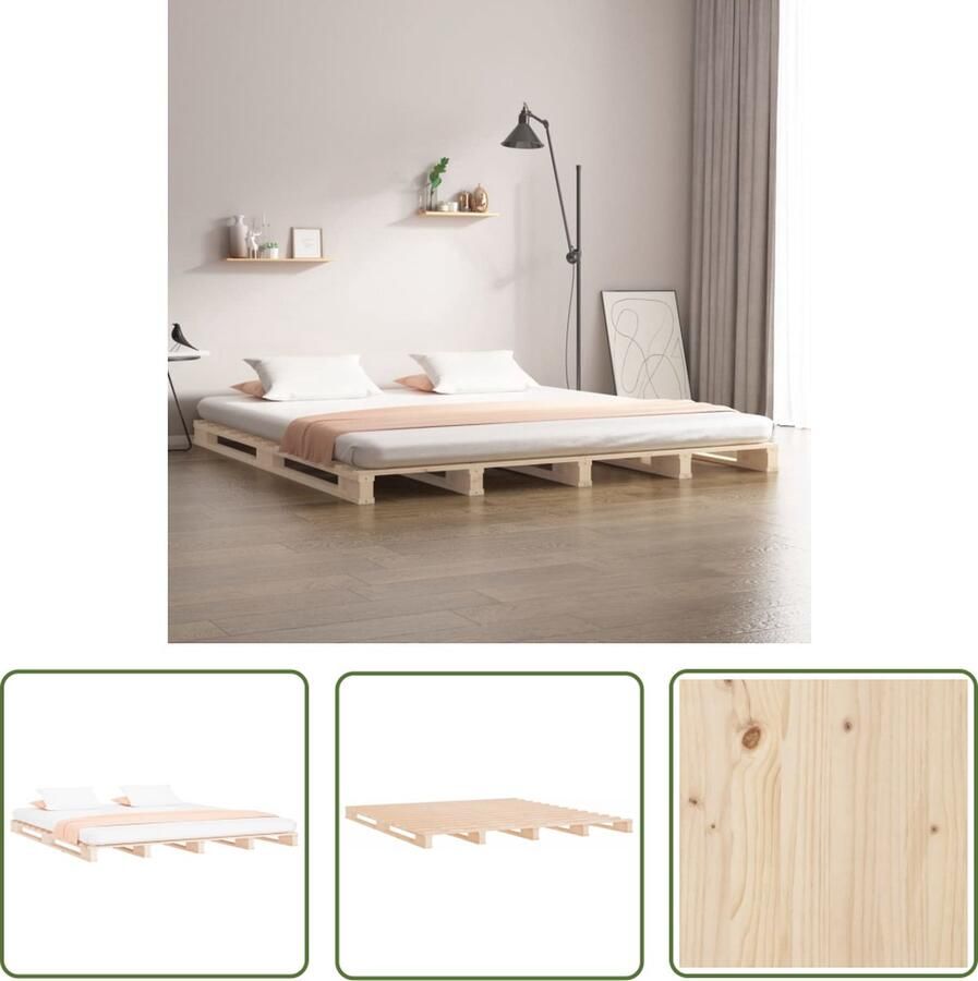 VidaXL Palletbed massief grenenhout 200x200 cm Palletbed Massief Grenenhout Tweepersoonsbed Rustic Bed Vintage Bed