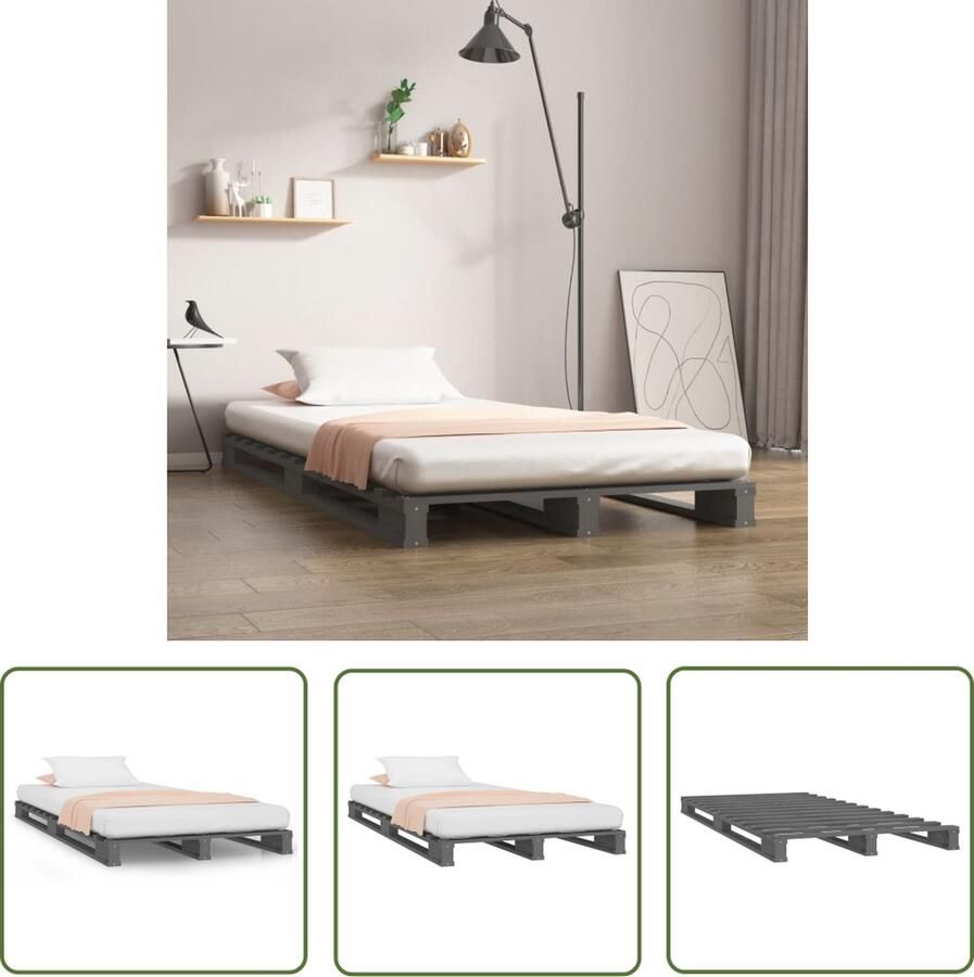 The Living Store Palletbed massief grenenhout grijs 75x190 cm 2FT6 Small Single Palletbed Palletbedden Bed Slaapkamermeubel Bedframe Eenpersoonsbed Houten Bed Frame Bedbasis