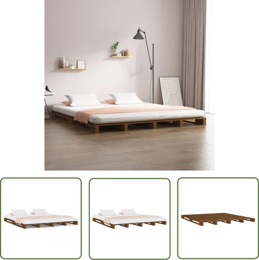 The Living Store Palletbed grenenhout honingbruin 150x200 cm 5FT King Size Palletbed Palletbedden Bed Slaapkamermeubel Bedframe Eenpersoonsbed Tweepersoonsbed Houten Bed Frame Bedbasis