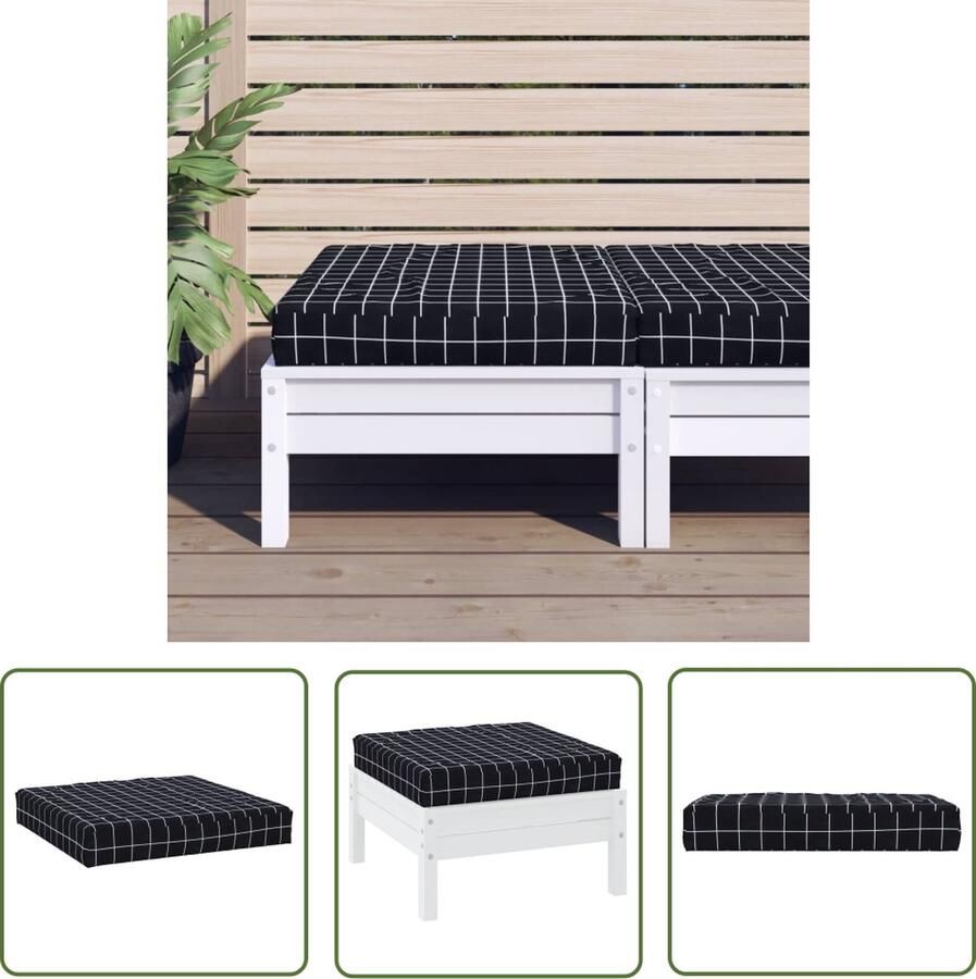 The Living Store Palletkussen geruit 60x60x8 cm oxford stof zwart Palletkussen Buitenstekus Tuinkussen Zitzak Loungekussen