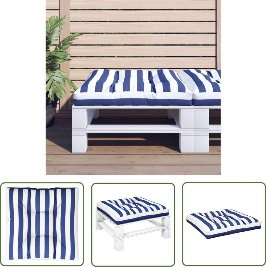 The Living Store Palletkussen Blauw Wit Streep 70x70x12cm Waterafstotend Palletkussen Buitenkussen Tuinstoel Terrasdecoratie Zitkussen
