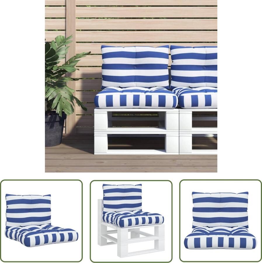 The Living Store Palletkussens Oxford stof Zachte vulling Breed toepasbaar 60 x 61.5 x 10 cm Blauw wit Waterafstotend Palletkussens Kussens Buitendecoratie Tuindecoratie Lounge Set