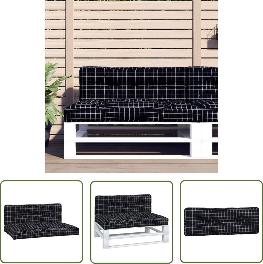 The Living Store Palletkussens polyester holle vezel 120 x 80 x 12 cm zwart ruitpatroon Palletkussens Tuinstoelen Balkondecoratie Outdoor Meubilair Zitkussens