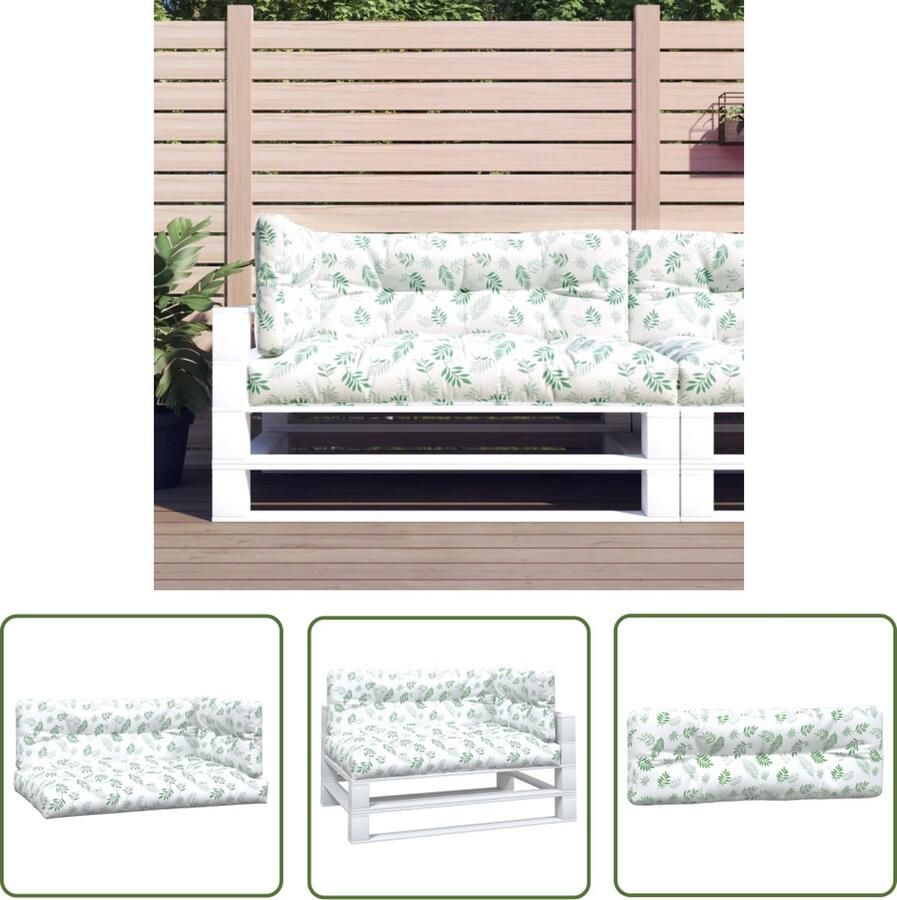 The Living Store Palletkussen Bank- en Stoelkussen Set 120x80x12cm Bladpatroon Palletkussens Buitenkussens Tuinkussens Balkon Kussens Lounge Set